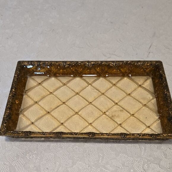 Elegant Brown and Gold  Trinket Tray Vintage - Picture 1 of 11